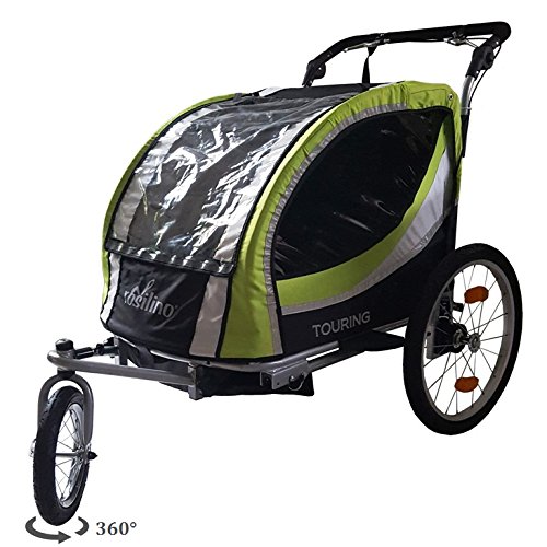 Fahrradanhänger TOURING grün mit Zubehör (Buggyrad, Joggerrad mit Bremse, Regenverdeck, Faltgarage, Sitzpolster u.v.m.), rosilino Kinderfahrradanhänger - 7