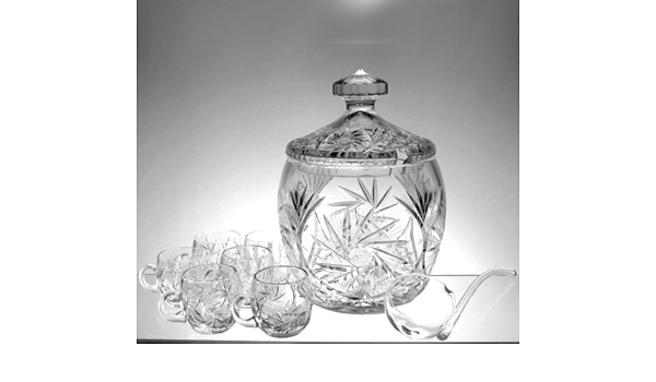 Hand Cut Crystal Fruit Punch Bowl Set With 12 Cups And A Ladle Mouth Blown In A Wheel Design Co Uk Home Kitchen