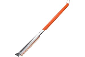 KEYOUNG Pizza Oven Brush 53.5 cm with Scraper - Brass Bristles - Wooden Handle Pizza Stone Brush for Hot Pizza Stones Cleaning - Hanging Ring for Outdoor Pizza Oven Accessories Heat Resistant & Durable