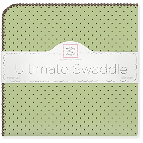 SwaddleDesigns Ultimate Swaddle Blanket, Premium Cotton Flannel, Brown Polka Dots, Lime