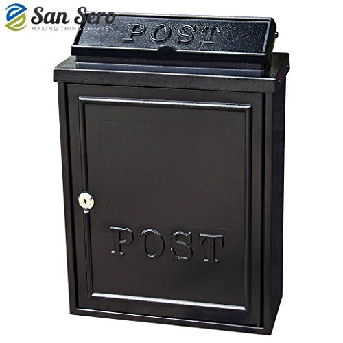 Classic Metal Postbox [BLACK] Large Aperture Size 42cm High x 29cm Wide Diecast Aluminium
