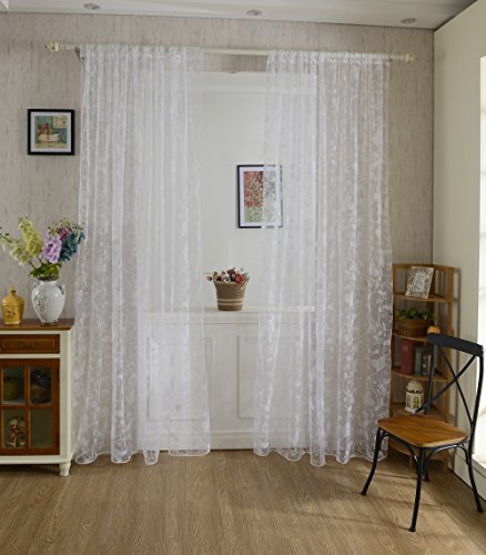 Generic Schmetterling Transparente Voile Vorhang Tüll für Wohnzimmer Haus Hochzeit Partei Fenster Sommer 100 x 200cm – Weiß - 2