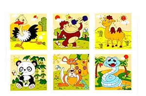 Vibgyor Vibes Early Age 6 in 1 Wood Block Puzzles for Small Kids (Funny Animals Theme) (Multi Color)