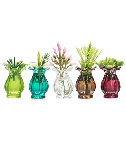 Odoria Miniature Plantes En Pot 2Pcs Et Vases 5Pcs – Accessoire Maison De Poupée 1/12 – Décoration Intérieure