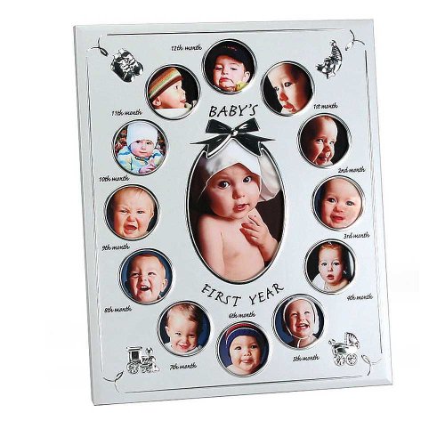 FIRST YEAR BABY PHOTO FRAME SILVER PLATED 12 MONTHS CHRISTENING GIFT SET NEWBORN