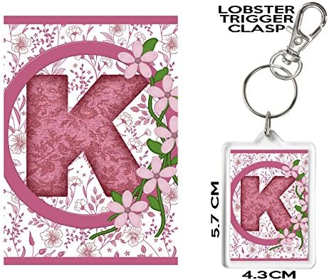 LETTER K KEYRING, Pretty Pink Flower Design Acrylic Keyring. ABC Initial Gift. Excellent affordable Birthday, Christmas, Mother's Day or other celebration Gift. Can Be Personalised. Matching Ceramic Mug and Acrylic Coaster Available