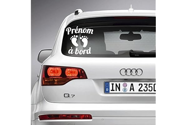 Sticker bébé à bord pour voiture Pieds et Prénom Personnalisé 20 cm Blanc - Anakiss
