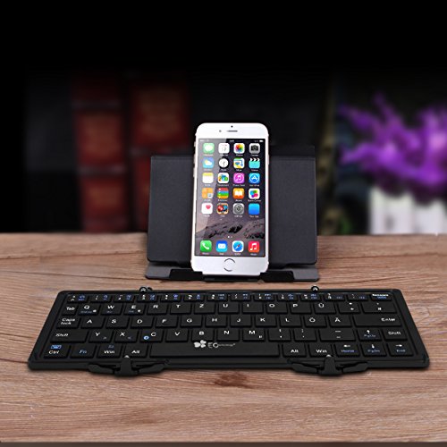 EC Technology Faltbare Bluetooth Tastastur, Ultra Slim, Kompakt, Kabellos, Tastatur in Taschengröße, Ergonomisches Design, Eingbaute Wiederaufladbare Li-Polymer Batterie, Kompatibel mit IOS/ Android/ Windows, Aluminiumlegierung – Schwarz - 7