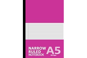 Narrow Ruled Notebook: 100 Pages, 90gsm, Narrow Ruled A5 Exercise Book | 5mm Feint Ruled, Line Spacing With Margin Notepad | Extra Narrow Ruled Lined ... Journaling, School, Office, Home, etc. - Pink