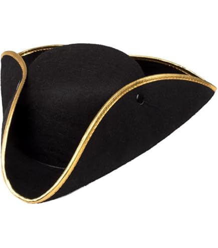 Piratenhoed Driesteek Kapitein Hoed Zwart Goud Piraat Markies Tricorn