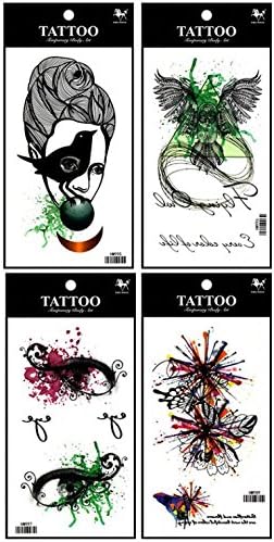 Grashine long last and look liketemporary tattoos 4pcs in one package, it's including fashion women with crow,owl,eyes and butterflies fake temp tatto stickers