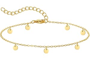AFSTALR Bracelet de Cheville avec Plaquettes Martelées, Bracelet de Cheville en Acier Inoxydable pour Femmes, Chaîne de Cheville Imperméable