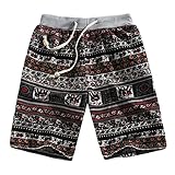 Material: Leinen GreatestPAK Herren Sommer Lässig Ethno Stil Bedruckt Lose Leinen Strand Shorts Sporthose,Schwarz,EU:L(Tag:2XL)