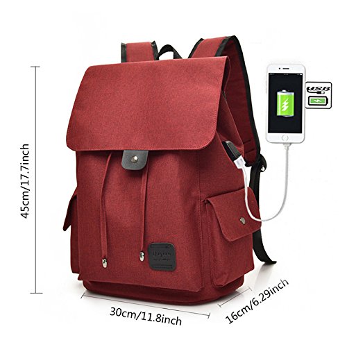 Fastar Laptop Rucksack mit USB-Ladeanschluss  leicht Robustes Segeltuch Rucksack Reisetasche Wandern Rucksack College Daypack f  r Handys MP3  Noteboo