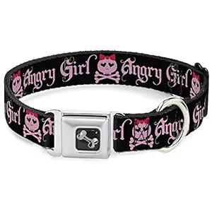 Buckle-Down Angry Girl Black/Pink Dog Collar Bone, Wide Medium/16-23