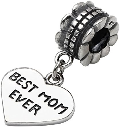 ALOVJewelry 925 Solid Sterling Silver Best MOM Ever Dangle Charm Bead Compatible with Bracelets Jewellery for Mother Mum from Daughter and Son