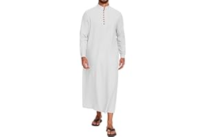LVCBL Kaftan Robe Longue en lin à manches Longues pour Homme, M-3XL