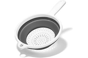 JQKX Collapsible Colander with Handle,BPA Free Silicone Colanders & Food Strainers with Plastic Handles Vegetable and Fruit Kitchen Draining Pasta Foldable Strainer Colander Dishwasher Safe Set Gray