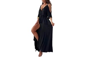AVANISE Elegantes, Sexy V-Ausschnitt-Kleid Mit Seitenschlitz Für Damen, Maxikleid Mit Tiefem V-Ausschnitt Und Sexy Seitenschlitzen Für Lange Kleider
