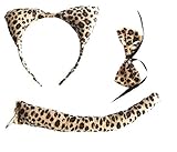 (Leopard ears Set) Wildkatze Kostüm Set mit Ohren, Fliege, und Schwanz