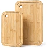 Deconox Bambu 2&rsquo;li Kesim Panosu Seti, 16x26 cm ve 20x30 cm Doğal Bambu Kesim Tahtası, Oluklu Kenarlı Askı Delikli Mutfak Doğr