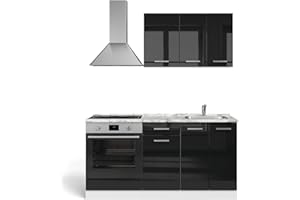 Vicco Cuisine R-Line, Noir Brillant/Blanc, 160cm avec Meuble Four encastrable sans PT