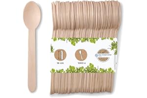 BIOZOYG cuillère jetable de vaisselle à usage unique I 1000 x cuillère à soupe de madera cuillère en bois couverts jetables I biodégradable et compostable 16.5cm