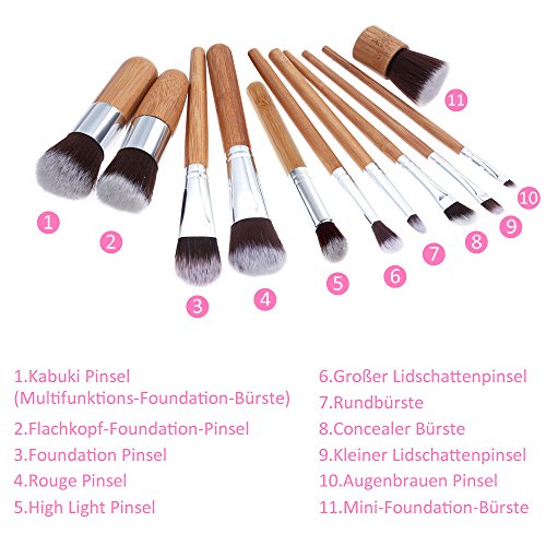 Rovtop 11-teiliges Makeup Pinsel Set Pinselset mit Tasche und Schwamm Make-up Premium Synthetische Borsten Pinselhaare - 6