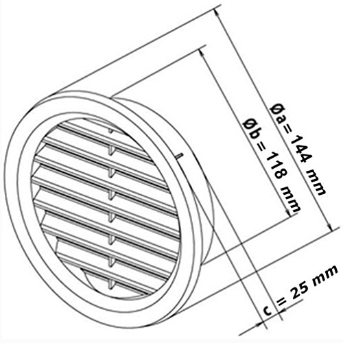 Edelstahl Lüftungsgitter – Abluftgitter – rund – mit Flansch / Rohranschluß und Insektenschutz: Deckmaß:146 mm (NVM-125) - 3