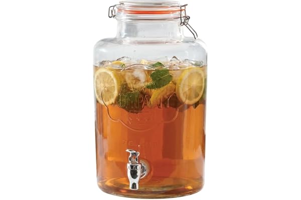 The Vintage Company Distributeur de Boissons en Verre avec Couvercle hermétique et Robinet 7,6 litres 22 x 22 x 35 cm Jumbo