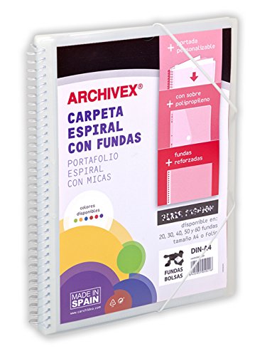 Carchivo 53032002 - Carpeta con 20 fundas, espiral, canguro y sobre, A4