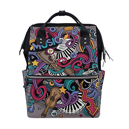 Preisvergleich Produktbild Alinlo Wickeltasche mit Musiknoten und Klaviernoten, mit großer Kapazität, Multifunktions-Kinderwagen-Gurte, Mumien-Tasche, für Reisen und Babypflege