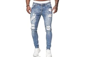 Osheoiso Jeans Uomo Pantaloni Slim Fit Strappato Stretch Skinny Ripped Casual Dritti Denim Pantalon Hip Hop Cargo Moda Chino