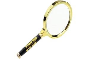 Qirc - Lupa manual con mango de madera y 10 aumentos, lupa con acabado clásico ideal para estudiar, leer o resolver problemas (80 mm de diámetro, negra)