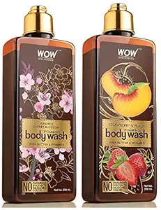 WOW Skin Science Japanese Cherry Blossom Foaming Body Wash - No Parabens Sulphate Silicones & Colo & WOW Skin Science Strawberry & Peach Foaming Body Wash - No Parabens Sulphate Silicones & Color 25