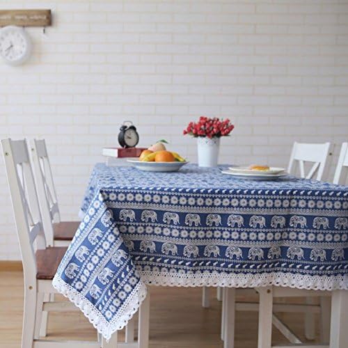 Z&amp;N Southeast Asian national wind high-grade cotton and linen lace multi-purpose rectangular table cloth coffee table cloth sofa cover cloth home decoration kitchen outdoor dining tablecloth bleu 140*220cm