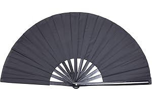 HONSHEN Großer faltbarer Hand-Rave-Fächer für Männer und Frauen, faltbare Handfächer, Chinease, japanischer Bambus-Nylon-Stoff, schwarzer Handfächer, Festival, Tanzfächer, 33 cm (schwarzer Bambus)