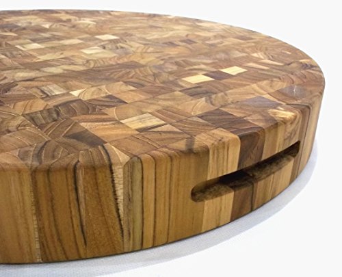 Runder Metzgerblock / Schneidebrett aus massivem Teak-Hirnholz - 2