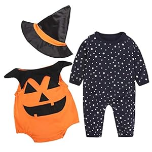 Halloween Disfraz Bebe Ropa Fossen Recién Nacido Niño Niña Calabaza Mono + Sombrero de Bruja 3PC/ Conjunto Otoño Invierno Ropa