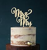 Breite ca. 14cm Cake Topper, Mr & Mrs, Farbwahl - Tortenstecker, Tortefigur Acryl, Tortenständer Etagere Hochzeit Hochzeitstorte Kuchenaufstecker (Holz)