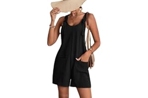 KBRPEY Mono Mujer Verano Corto Sexy Sin Mangas Color Sólido Jumpsuit Mujeres Confort Mono Negro Mujer elegante Fascinante Holgado Monos de Vestir Mujer