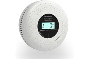 GiiHoo Smoke and Carbon Monoxide Alarm Detector with LCD Display & Battery Powered, Combination Smoke and CO Alarm for Home Safety, EN 14604 & EN 50291 Certified