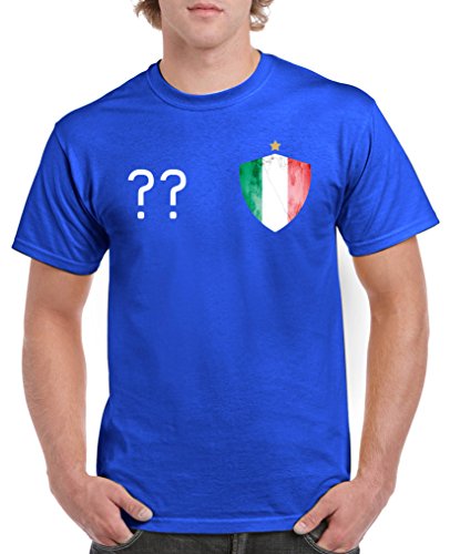 Comedy Shirts – Italien Trikot – Wappen: Klein – Wunsch – Herren T-Shirt – Royalblau / Weiss Gr. L