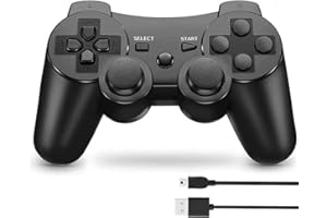 MUZELI Mando para PS3, Mando Inalámbrico para PS3 Wireless Controlador con Doble Vibración, Gyro Axis, Mando para PS3 Gamepad Joystick con cable de carga(Negro)