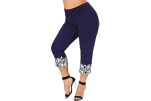 ORANDESIGNE Pantalon Capri Femme été Pantalon Stretch en Dentelle Maigre Taille Haute 3/4 Longueur Leggings Capri Leggings Courts Collants Souples Pantalons Décontractés évidés