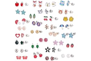 LABOTA Stainless Steel Mixed Color Cute Animals Fox Heart Star Ladybug Bee Frog Mushroom Tree Daisy Umbrella Rose Gold White Pearl Stud Earrings Set