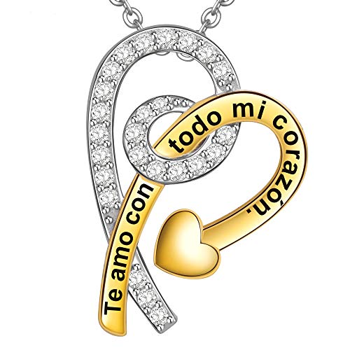 LOVORDS Collar Mujer Grabado Plata de Ley 925 Colgante Flecha de Cupido Corazón Regalo Novia o Esposa