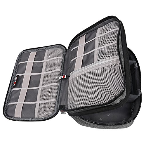 BUBM Mehrfachfunktion Kabelorganiser Tasche Reisetasche mit Doppelschichten für Elektronische Zubehöre wie Netzteil, Maus und USB Stricks(Mittel, Denim Grau) - 4