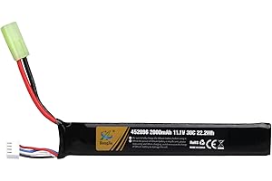 AOFONCHY 11,1V 2000mAh 3S 30C Batería LiPo Recargable con Tamiya Conector para Rifles de Airsoft M4, M110, AK47, L85, MP5, Scar, M249, AUG, AEG, MP5K, M60, RPK, PKM