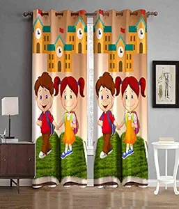 HOMEDESK Special Digital Premium Polyester Curtain Printed Frozen Curtains Kids Cartoon for Kids Room for Boys and Girls Bed Room - Pack of 2 (Multicolour, 7 feet)